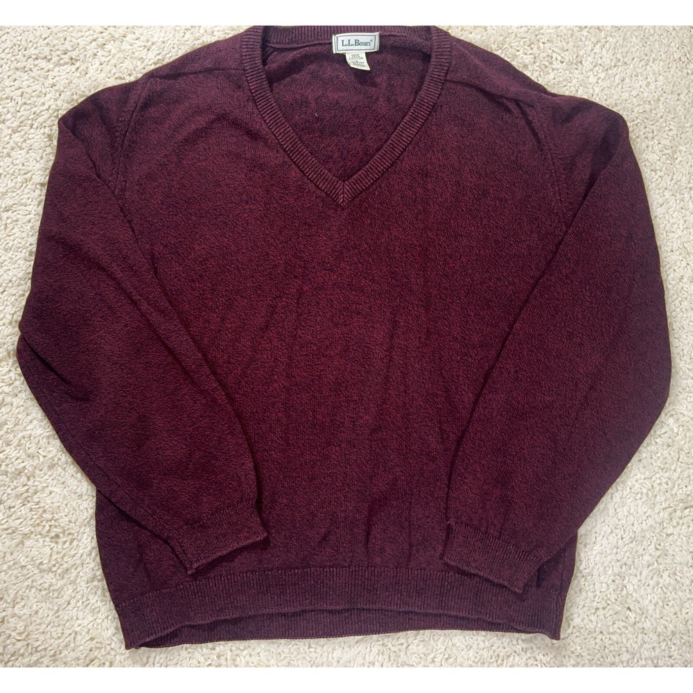 Vintage LL Bean Men's Sweater V-Neck Large Red Cotton Pullover Scotland